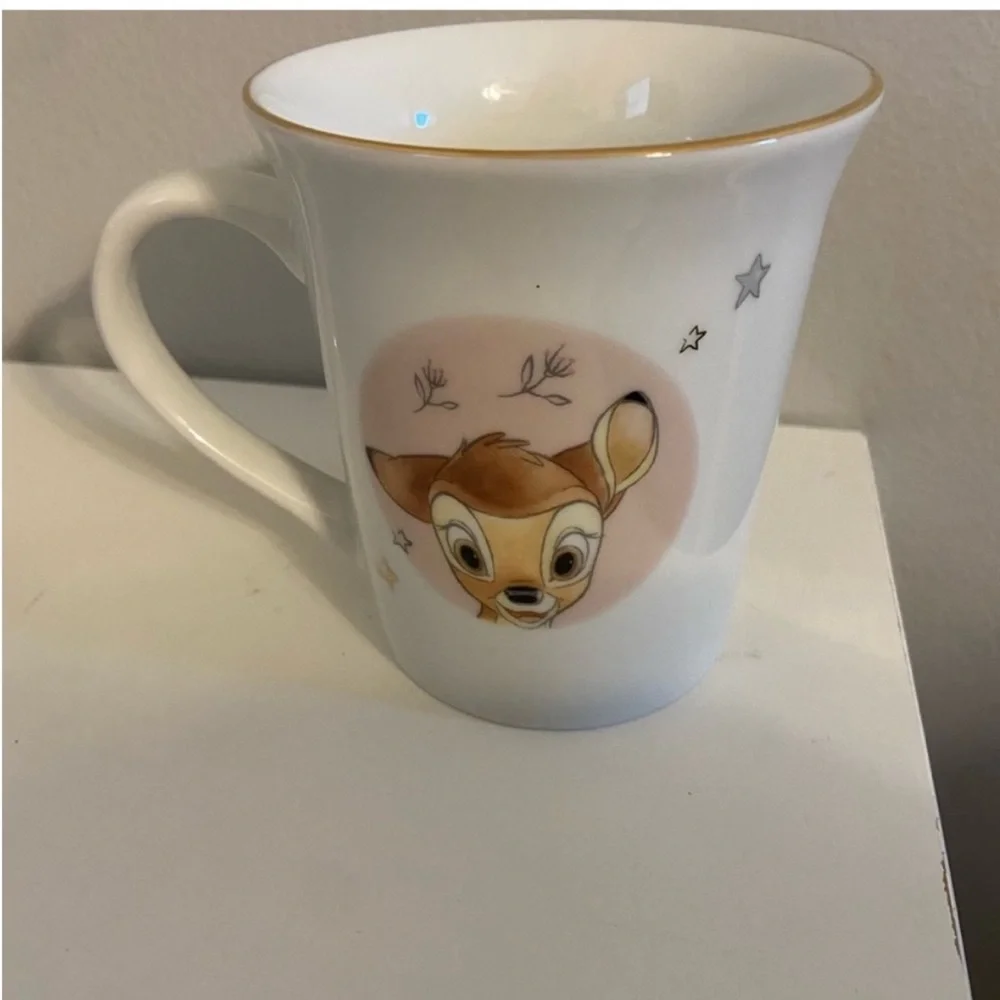 Disney Classic Bambi Vintage Style Coffee Cup Mug Gold Rim White NEW - Picture 1 of 2